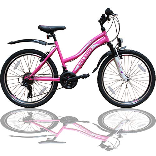 Talson 24 Zoll Mädchen Fahrrad MTB mit Beleuchtung und Shimano 21-Gang Kinderfahrrad Rosa von Talson