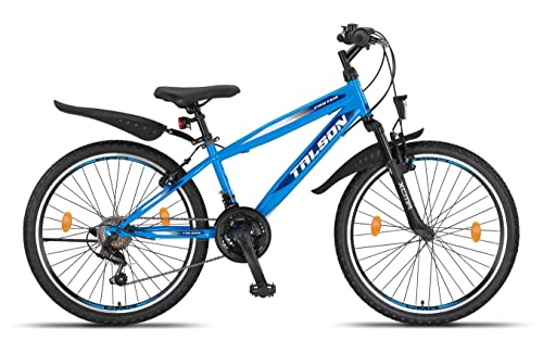 Talson 24 Zoll Mountainbike Fahrrad MIT 21-Gang Shimano, Gabelfederung & Beleuchtung Blau von Talson