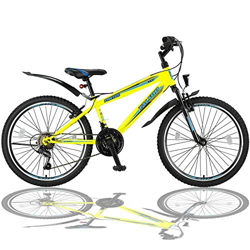 Talson 24 Zoll Mountainbike Fahrrad mit Gabelfederung & Beleuchtung 21-Gang Shimano FST Gelb von Talson