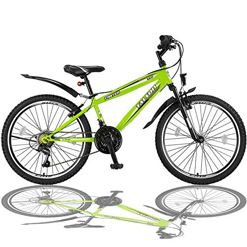 Talson 24 Zoll Mountainbike Fahrrad mit Gabelfederung & Beleuchtung 21-Gang Shimano FSTR Grün von Talson