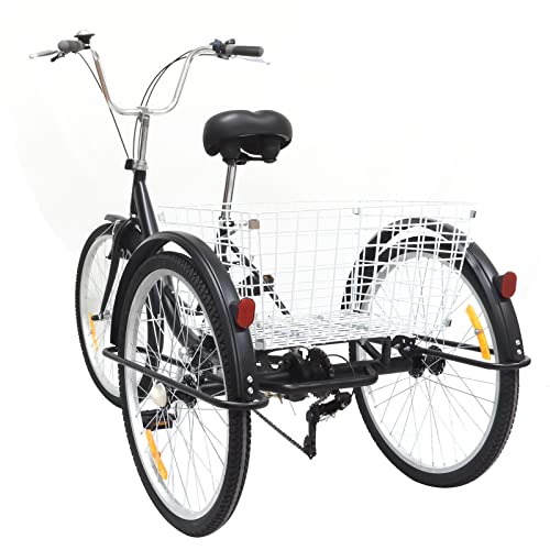 Taozhiyy 24" Dreirad für Erwachsene Tricycle Cityräder, 3 Räder 6 Gang Rad Erwachsene Fahrrad mit Körb, Ideal zum Einkaufen und Reisen von Taozhiyy