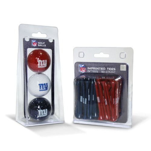 Team Golf NFL New York Giants Logo gedruckte Golfbälle (3 Stück) & 6,5 cm Regulation Golf Tees (50 Stück), Mehrfarbig von Team Golf
