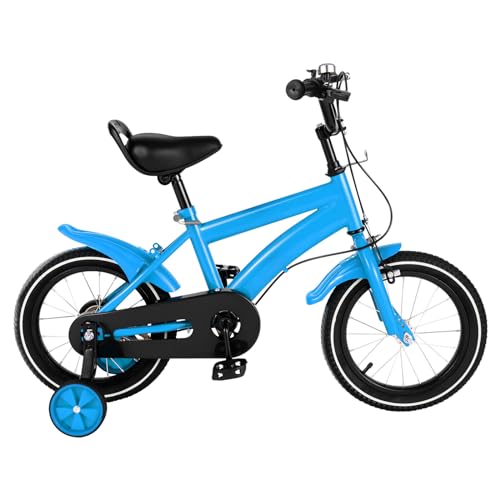 Tenddya 14 Zoll Kinderfahrrad mit Stützräder, Mädchen Jungen Fahrrad Höhenverstellbares Kinder Fahrräd Outdoor Sportlich Kinderfahrräder mit Schutzblech für 3-6 Jahre (Blau) von Tenddya