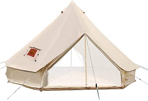 TentHome Tipi Zelt Campingzelt Baumwolle Familienzelte Wasserdicht Bell Tent Vier Jahreszeiten Glockenzelt Ofenloch Pyramidenzelt mit Zwei Türen Indianerzelt, 4 M von TentHome