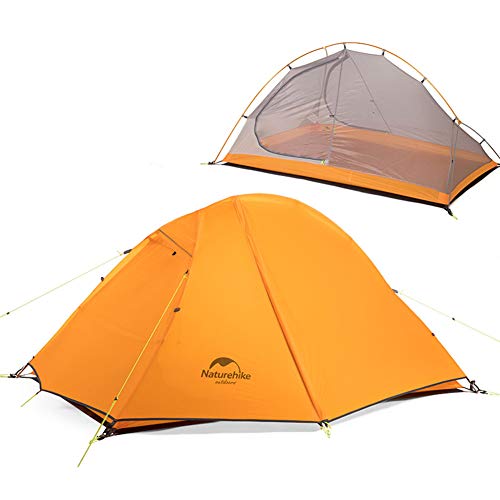 Tentock 3 Jahreszeiten Ultraleicht Backpacking Zelt Doppelschicht wasserdichte 20D Silikon Campingzelt für 1-2 Personen(orange,2 Personen) von Tentock
