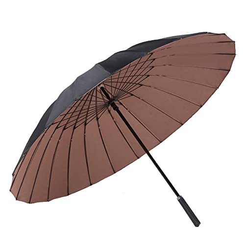 ThreeH Gehstock Regenschirm 190T 24 Rippen Doppeldach Langer Griff Gerade Anti-UV Sonne/Regen Winddichter Golfschirm,Coffee von ThreeH
