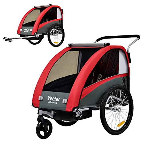Tiggo VS 2 in 1 Kinderanhänger Fahrradanhänger Anhänger mit Buggy Set + Federung 60302 (ROT) von Tiggo