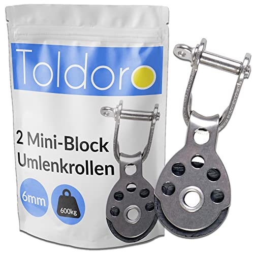 2X Umlenkrolle Einzelblock mit Gleitlager und Bügel für 6mm Tauwerk von Toldoro