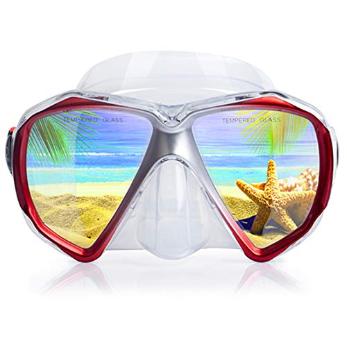 Taucherbrille für Erwachsene mit Anti-Nebel Schnorchelmaske, Schwimmmaske gehärtetem Glas und Nasenabdeckung zum Schnorcheln und Schwimmen (Klar Rot) von EXP VISION