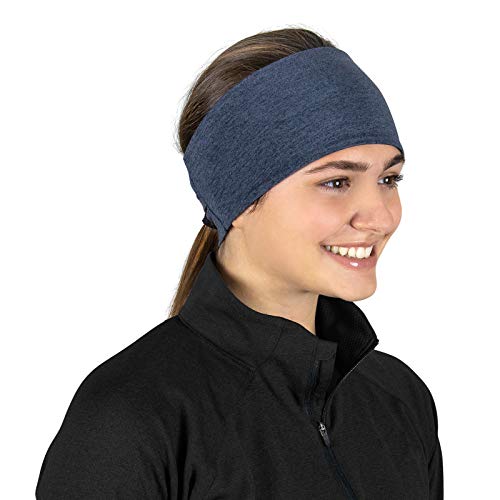 TrailHeads Stirnband für Damen/Ohrenwärmer mit Pferdeschwanzöffnung und Reflektierenden Nähten - Adrenaline Series (Marineblau meliert) von TrailHeads