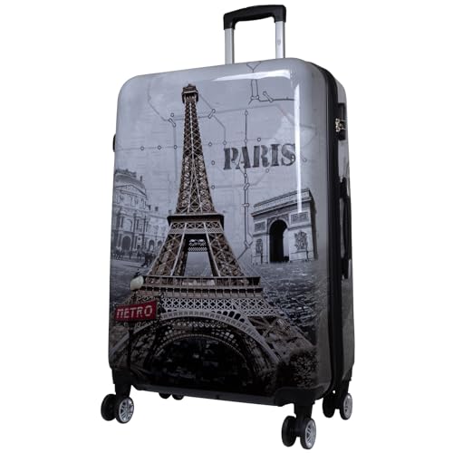 Trendyshop365 Bedruckter Hartschalen Trolley Reise-Koffer - Paris mit Eiffelturm - 77 Zentimeter 94 Liter 4 Rollen von Trendyshop365