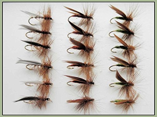 Angelköder Trockenfliegen 18 Stück Forellenangeln Fliegen, Olivgrün, Silber und Braun, Haken Größe 10 von Troutflies UK Nymph Flies
