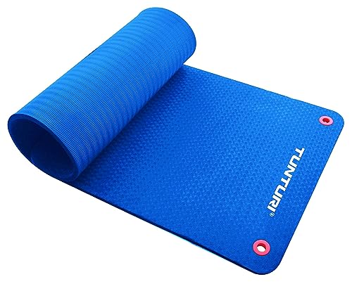 Tunturi Gymnastikmatte, extra dicke Fitnessmatte 1,5 cm, 180 cm, blau, Yogamatte zum Aufhängen von Tunturi