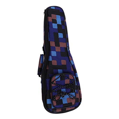 U/ D Ukulele-Tasche Gigbag für Bariton oder Bass Ukulele Instrument 26 Zoll (blaues Gitter) von U/ D