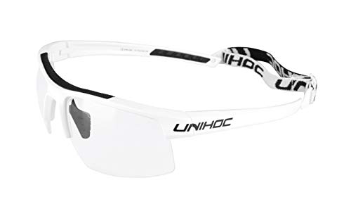 Unihoc Schutzbrille Energy Senior | Höchster Schutz beim Floorball | Verstellbare Bügel | Inkl. Aufbewahrungsbox, Brillenband, Putztuch | Schwarz von Unihoc