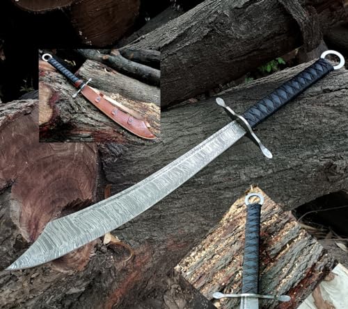 Falchion Sword, Damascus Steel Dadaa Cutlass Sword 30 Inches Long with Sheath Razor Sharpe, Survival Blade, Perfect for Self-Defense, Outdoor Adventures, and Everyday Carry von Unique Blades