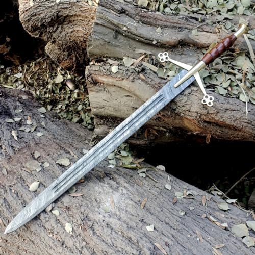 Langes schottisches Zweihand-Claymore-Schwert aus Damaststahl, 38 Zoll, 2 kg, scharfe doppelte Klinge von Unique Blades
