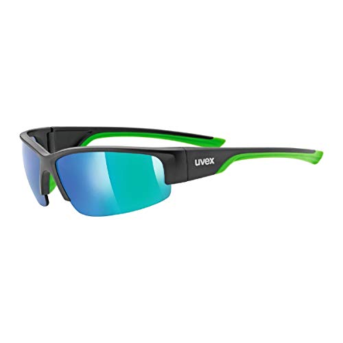 uvex sportstyle 215 - Sportbrille für Damen und Herren - verspiegelt - druckfreier & perfekter Halt - black matt green/green - one size von Uvex