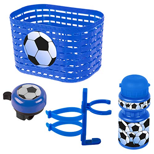 Ventura Unisex – Babys Soccer Zubehörset für Kinderfahrrad, Korb, Glocke, Trinkflasche, blau von Ventura