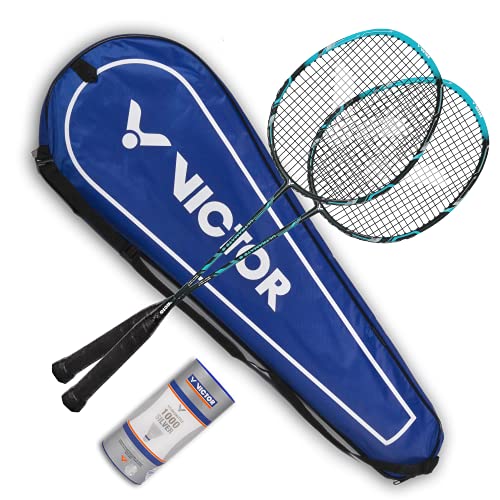 VICTOR Ultramate 6 Badmintonschläger für Einsteiger aus Carbon + Aluminium, Schlägerset (2 Stck),3 Nylonshuttle,1 Bag von VICTOR