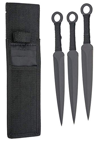 VIKING GEAR *3er* Wikinger Wurfmesser Profi Kunai ca. 22,6 cm - Throwing Knife - schnelles Werfen Messer schwarz Edelstahl - Trainingsmesser - Gürtelmesser - Wurfmesser Set inklusive Nylon von VIKING GEAR