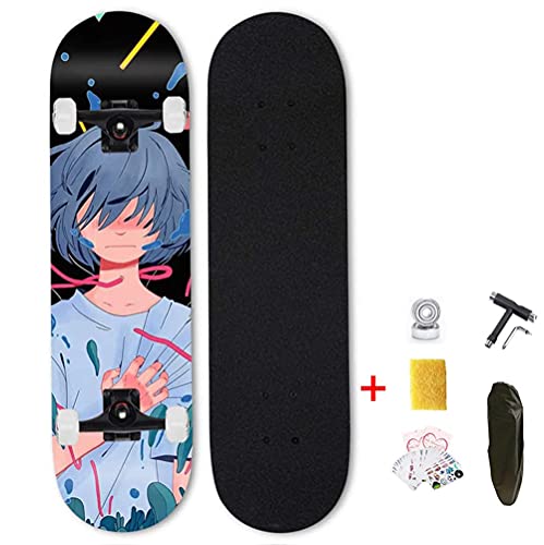 Skateboard Kinder Skateboards Für Anfänger 31 Zoll Longboards Für Mädchen Jungen, Skateboard Anime Design Komplettboard 7-Lagigem Ahornholz Deck, Teenager Mini Cruiser Boards Konkave Deckform ABEC-7 von VOMI