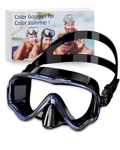 VOSOIR Taucherbrille Erwachsene , 180° Weitwinkel Taucherbrille, Gehärtetem Glas Tauchmaske Erwachsene, Auslaufsichere Schwimmbrille mit Nasenschutz für Schwimmen, Tauchen & Schnorcheln (Marineblau) von VOSOIR
