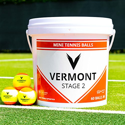 Vermont Mini Tennisbälle Orange [60 Bälle Eimer] - Stage 2 ITF-genehmigte Tennisbälle von Vermont