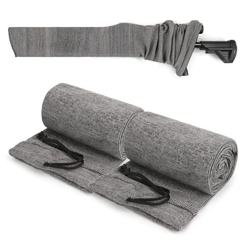 VicBre Silikon Behandelt Knit Gun Socke mit Kordelzugverschluss,119,4 x15,2 cm Gewehrsocke für Gewehre und Schrotflinten mit Zielfernrohr(Grau - 2 Stück) von VicBre