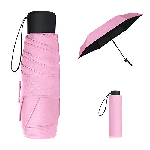 Vicloon Mini, Pocket Taschenschirm mit 6 Edelstahl Rippen, Sonnenschutz, Freien UV Faltender Regenschirm, Klein, Leicht, für Erwachsene und Kinder - Rosa von Vicloon