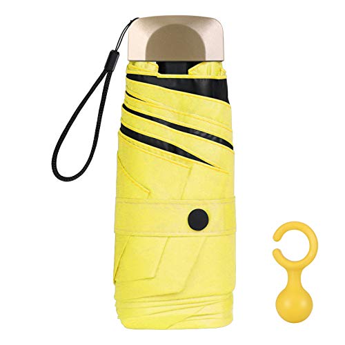 Vicloon Mini Regenschirm, Taschenschirme Mit 6 Rippen, 210T Stoff & Aluminium Schirmständer, Sonnenschutz Regenschirm Im Freien UV Faltender Regenschirm, Goldener Griff, Leicht Kompakt - Gelb von Vicloon
