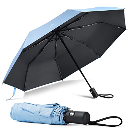 Vicloon Regenschirm, Taschenschirm Auf-Zu-Automatik, Regenschirm Sturmfest, 210T Teflon-Beschichtung, lLeicht, Stark, für Herren und Damen (Himmelblau) von Vicloon