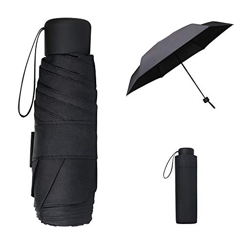 Vicloon Taschenschirm Ultraleicht, Mini Umbrella mit 6 Edelstahl Rippen, Kompakt, Faltender UV-Regenschirm für Erwachsene und Kinder, Leicht Kompakt, Stetig, Schwarz, 190g von Vicloon