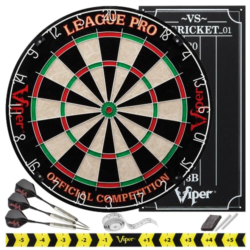 Viper League Pro Spitze aus Sisal/Bristle Dartscheibe mit frei von Klammern sind Bullseye und Cricket Scoreboard Kit von Viper