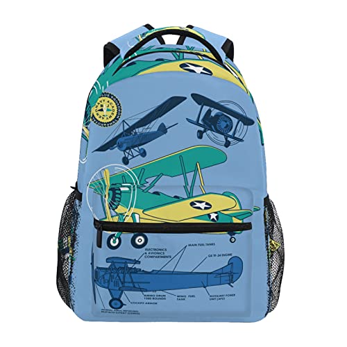 Blaue Coole Flugzeuge Schülerrucksack Studentenrucksack Kinderrucksack Büchertasche für die Reise Mädchen Jungs von Vnurnrn