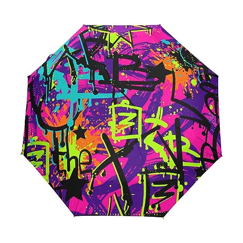 Coole Motive Graffiti Beliebt Regenschirm Taschenschirm Kinder Jungen Mädchen UV-Schutz Auf-Zu Automatik Umbrella Verstärkt Winddichte Zusammenklappbar von Vnurnrn