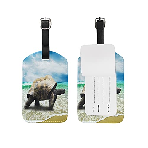 Meeresschildkröte Schildkröte Kofferanhänger mit Adressschild Lustig Leder Gepäckanhänger ID Etikett mit Namenschild für Reise Koffer Tasche(3PACK) von Vnurnrn
