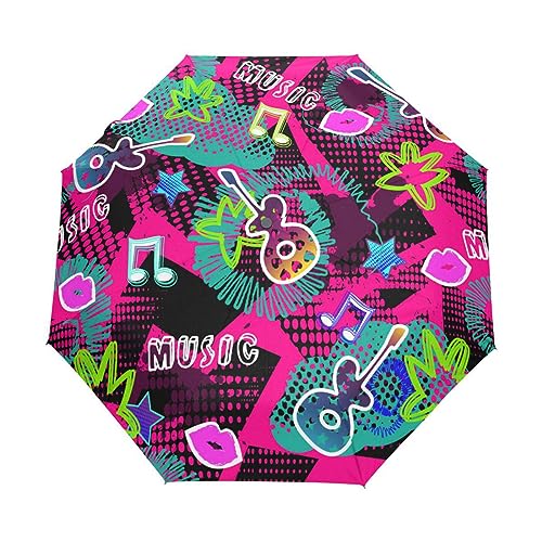 Musik Kogo Musik Gitarre Regenschirm Taschenschirm Kinder Jungen Mädchen UV-Schutz Auf-Zu Automatik Umbrella Verstärkt Winddichte Zusammenklappbar von Vnurnrn