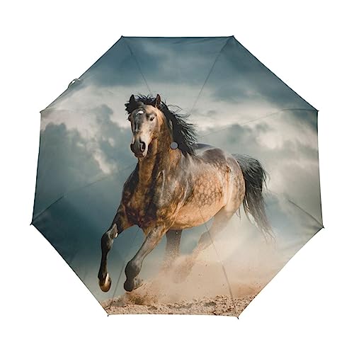 Pferde Tiere Himmel Cool Regenschirm Taschenschirm Kinder Jungen Mädchen UV-Schutz Auf-Zu Automatik Umbrella Verstärkt Winddichte Zusammenklappbar von Vnurnrn