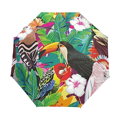 Riesenschnabel, Palmenblatt Dschungel Tiere Regenschirm Taschenschirm Kinder Jungen Mädchen UV-Schutz Auf-Zu Automatik Umbrella Verstärkt Winddichte Zusammenklappbar von Vnurnrn