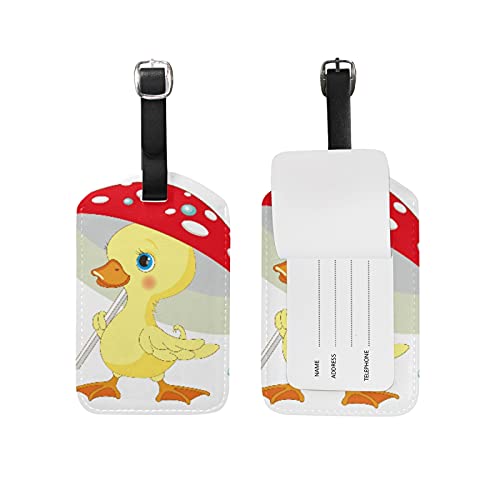 Rote Gelbe Süße Ente Kofferanhänger mit Adressschild Lustig Leder Gepäckanhänger ID Etikett mit Namenschild für Reise Koffer Tasche(3PACK) von Vnurnrn
