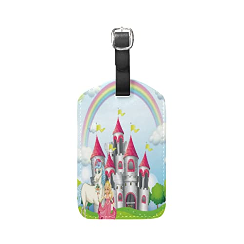 Schloss Regenbogenpferd Prinzessin Kofferanhänger mit Adressschild Lustig Leder Gepäckanhänger ID Etikett mit Namenschild für Reise Koffer Tasche(3PACK) von Vnurnrn