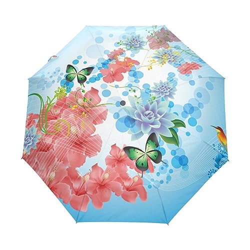Schmetterling Mit Blauem Wasser Rose Regenschirm Taschenschirm Kinder Jungen Mädchen UV-Schutz Auf-Zu Automatik Umbrella Verstärkt Winddichte Zusammenklappbar von Vnurnrn