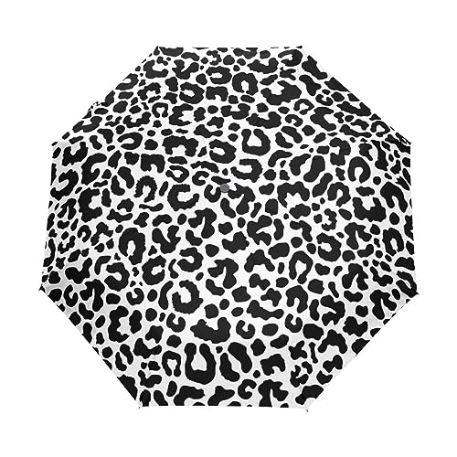 Schwarzweiß Tiger Leopard Haut Regenschirm Taschenschirm Kinder Jungen Mädchen UV-Schutz Auf-Zu Automatik Umbrella Verstärkt Winddichte Zusammenklappbar von Vnurnrn