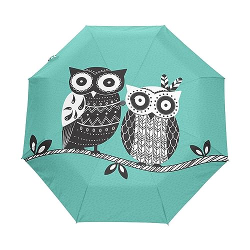 Süße Cartoon Eule Vögel Regenschirm Taschenschirm Kinder Jungen Mädchen UV-Schutz Auf-Zu Automatik Umbrella Verstärkt Winddichte Zusammenklappbar von Vnurnrn