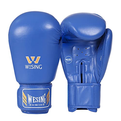 Wesing Boxhandschuhe, Aiba geprüft, Leder - blau - 340,2 g (12 oz) von W WESING