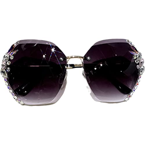 WBTY Randlose Damen-Sonnenbrille für den Außenbereich, UV-Schutz, Stilvolle Kristall-Sonnenbrille mit Verlaufsgläsern (Ling Xiao Gradientengrau) von WBTY