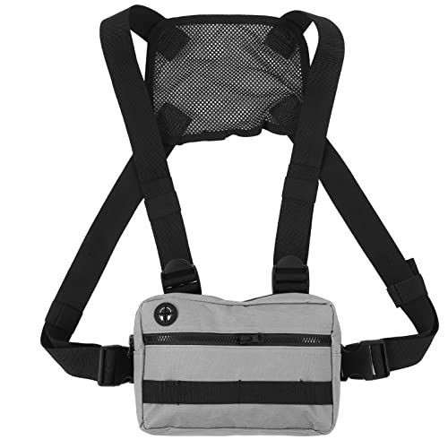 Wasserabweisende Brusttasche für Herren, taktische Brusttasche mit Kopfhörerschlitz, leichte Brusttasche für Workouts, Laufen, Radfahren, Wandern (grau) von WBTY