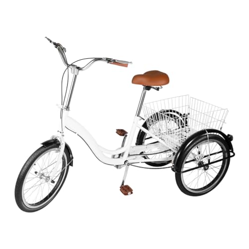 WINPANG 20-Zoll-Dreirad mit großem Korb Manuelle Klingel Kettenschutz, Dreirad für Erwachsene zum Fahren auf Allen Arten von Straßen, Picknicks, Einkaufen oder für andere Aktivitäten im Freien von WINPANG