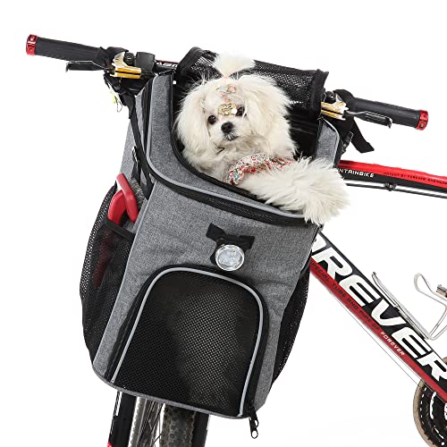 2-in-1 Katzen/Hunde Fahrradkorb vorne Haustier Rucksack, für kleine, mittelgroße Welpen, Katzen, geeignet für Reisen, Wandern, Camping, hunderucksack bis 6kg,Grau von WLDOCA